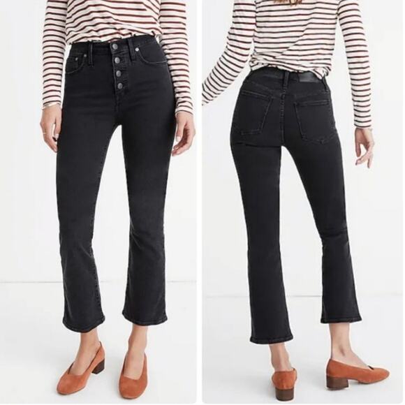 Madewell Denim - Madewell Cali Demi-Boot Flare Cropped Jeans Button Fly High Waist Black Size 25